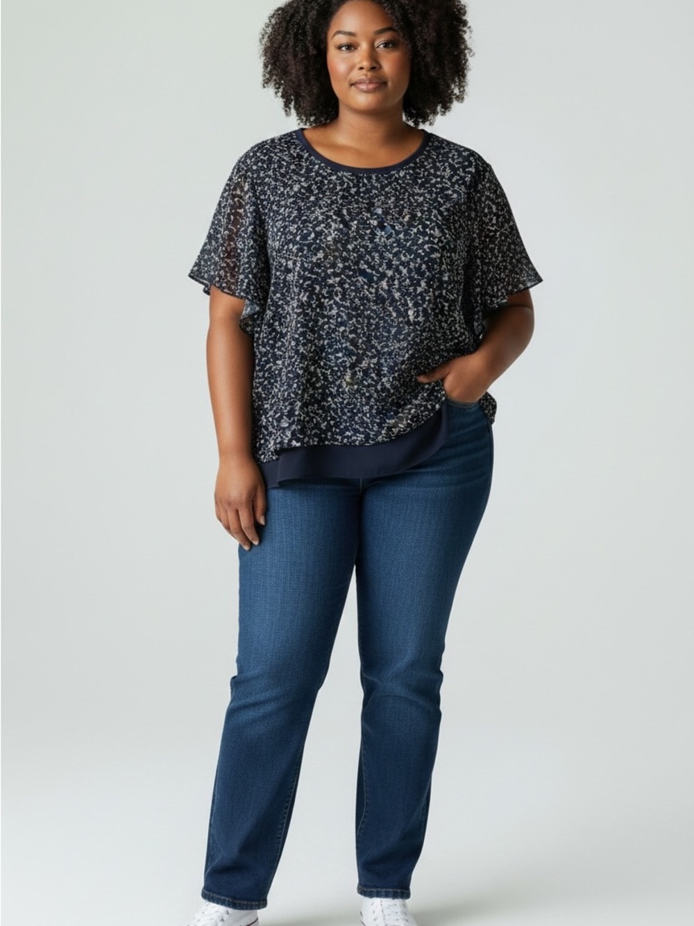 HILARY RADLEY womens Navy Floral short Sleeve Blouse size xxl